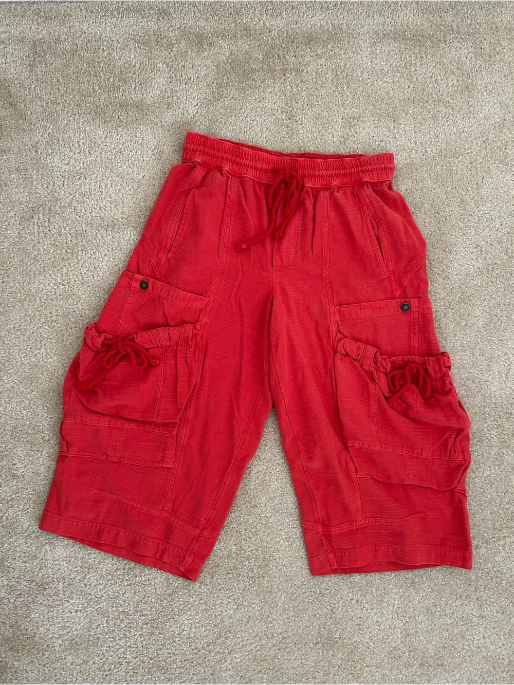 Free People Red Cargo Drawstring Shorts